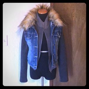 Miss Me Faux Fur Collar Jean Jacket